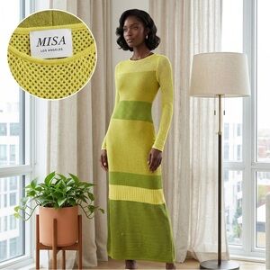 Misa Los Angeles Lime and Olive Knit Long-Sleeve Maxi Dress
